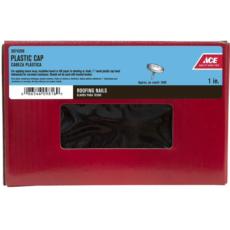 Ace 1 In. L Cap Polypropylene Nail Cap Round Head Spiral Shank 2000 Pk