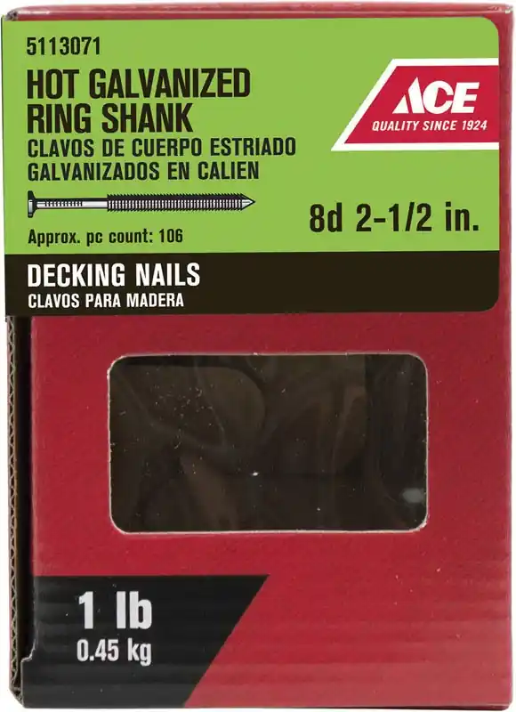 Ace 8D 2-1/2 In. L Deck Steel Nail Flat Head Annular Ring Shank 106 Pk 1 Lb.