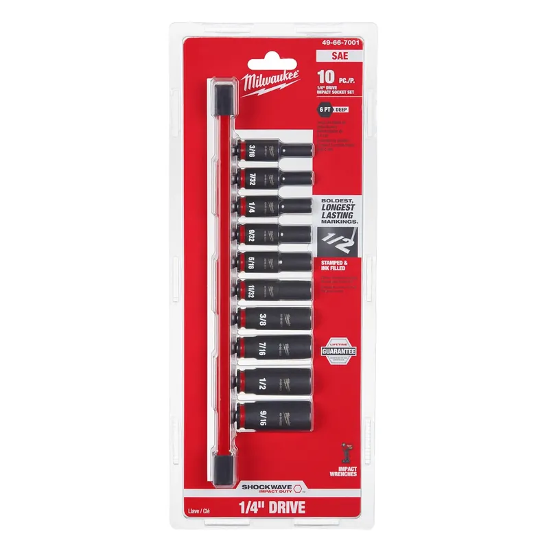 Shockwave 1/4 In. Drive Sae 6 Point Deep Socket Set - 10 Piece