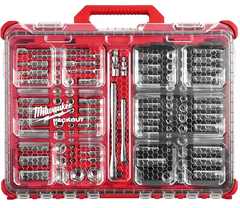 Milwaukee Packout 1/4 And 3/8 In. Drive Metric And SAE Ratchet And Socket Set 90 Teeth