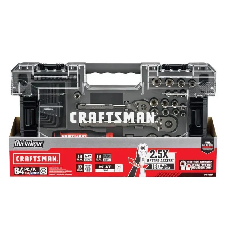 Craftsman Overdrive 64‑Piece Dual‑Drive 1/4" & 3/8" Metric & SAE 6‑Point Socket Set