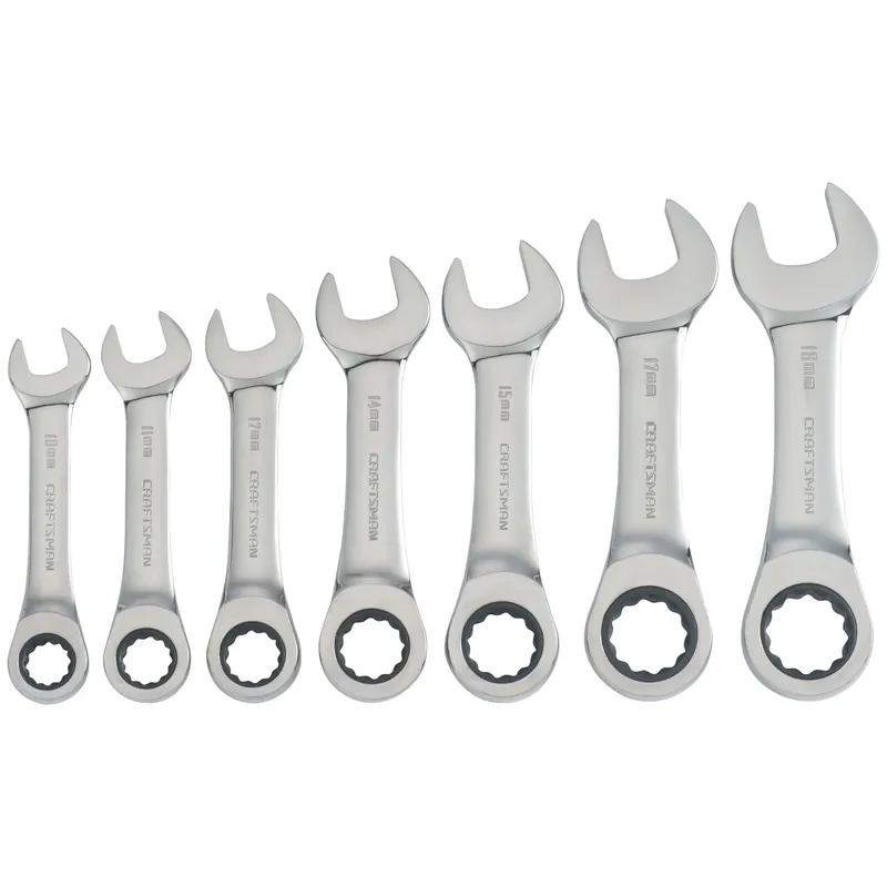 7 Piece Metric Stubby Ratcheting Combination Wrench Set