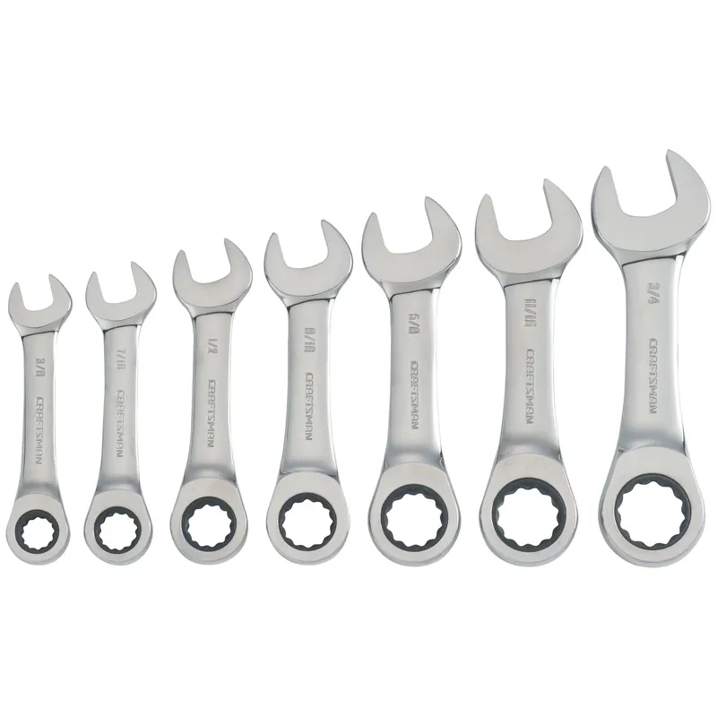 7 Piece Sae Stubby Ratcheting Combination Wrench Set