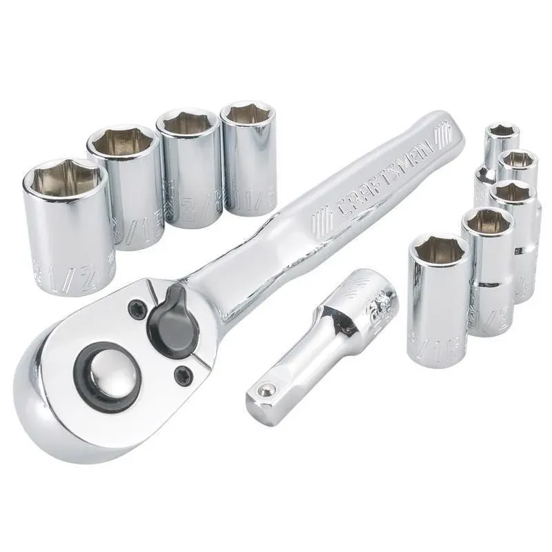 Craftsman 11‑Piece 1/4‑in SAE 6‑Point Socket & Ratchet Set – Polished Chrome