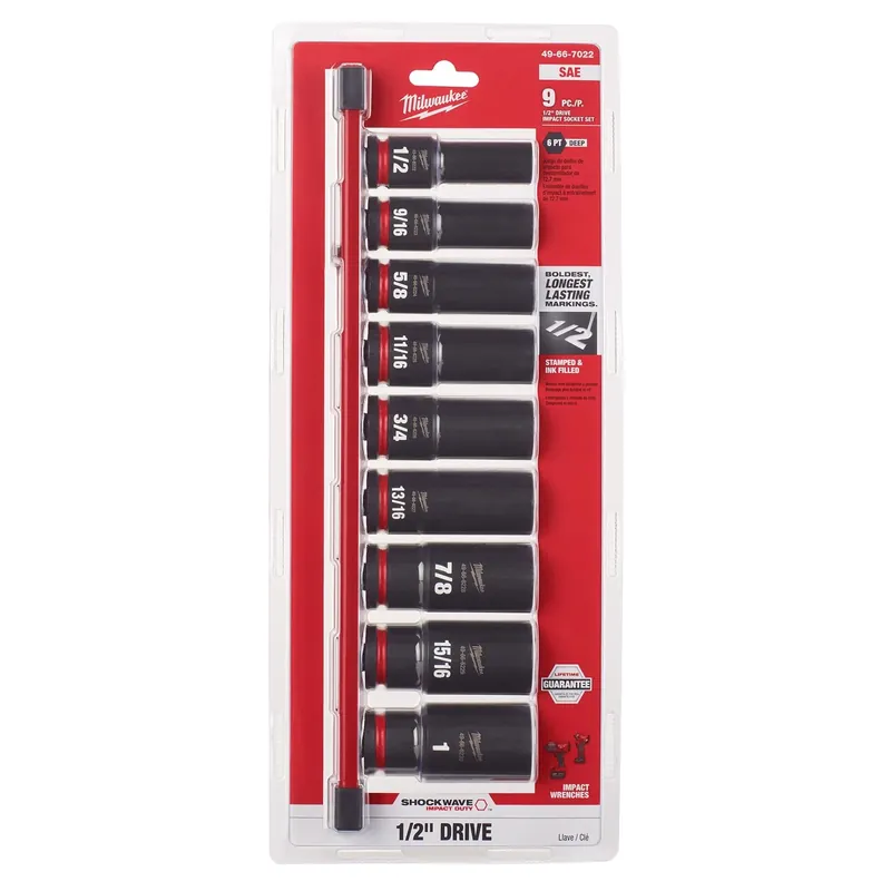 Shockwave 1/2 In. Drive 9-piece Deep Impact Socket Set