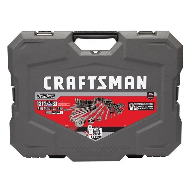 Craftsman Overdrive 121‑Piece 1/4‑3/8‑1/2 Drive Metric/SAE 6‑Point Socket Set