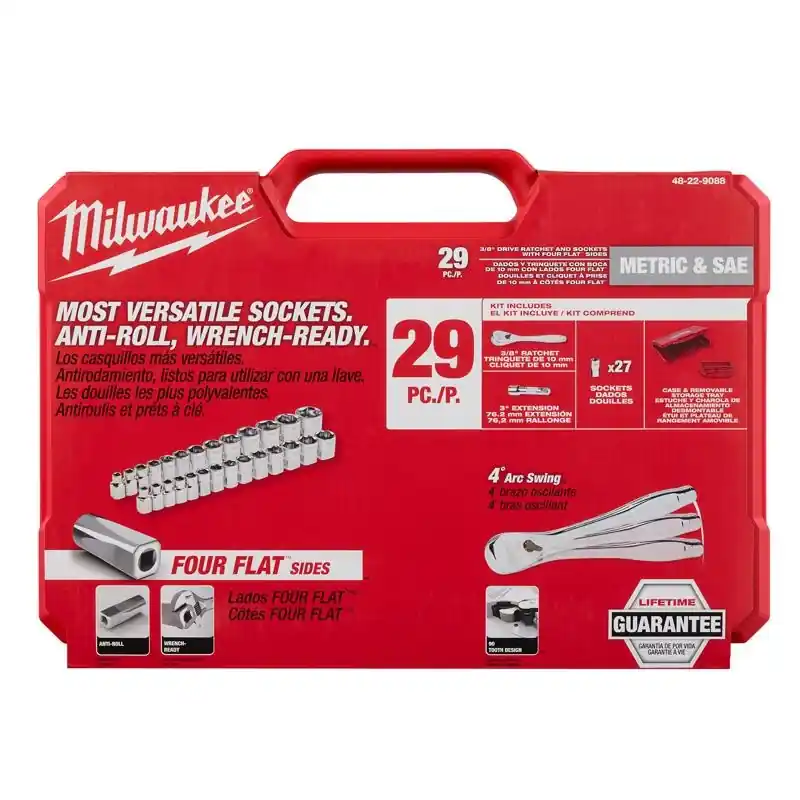 3/8 In. Drive Metric And Sae Ratchet And Socket Set With 90 Teeth - 29 Pieces