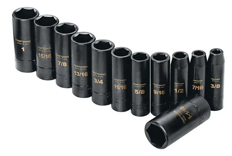 1-1/16 In. X 1/2 In. Drive Sae 6 Point Standard Impact Socket Set 12 Pieces