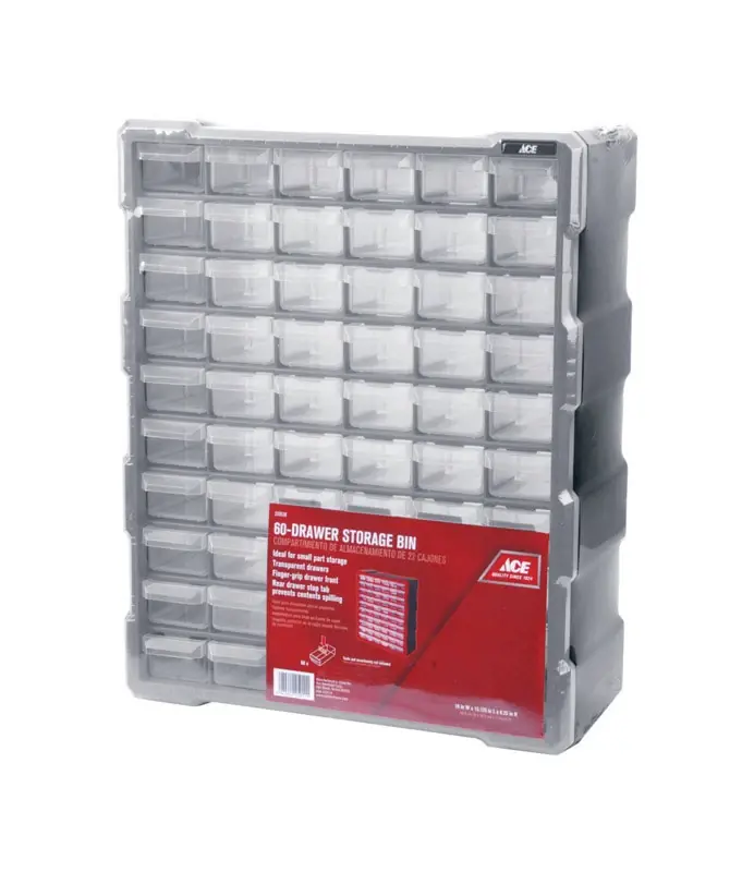 15 In. W X 19 In. H Plastic Storage Organizer With 60 Compartments In Gray