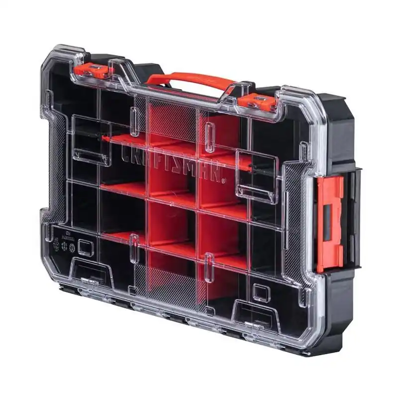 Craftsman VersaStack 20‑Compartment Lockable Plastic Parts Organizer – 9.8" X 2.7" (Black/Red)