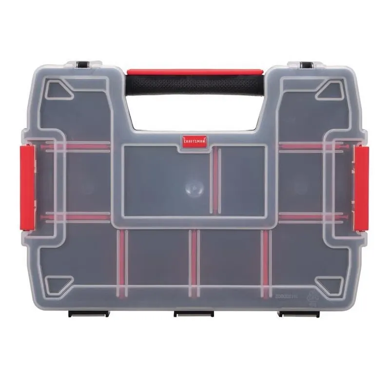 Craftsman 10‑Compartment Stackable Plastic Storage Organizer – Black/Red