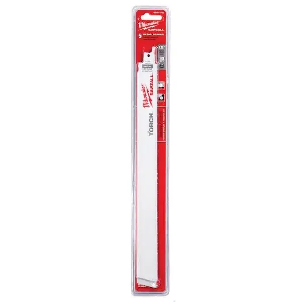 Milwaukee 12 In. 18 Teeth Per Inch TORCH Medium Metal Cutting SAWZALL Reciprocating Saw Blades (5-Pack)