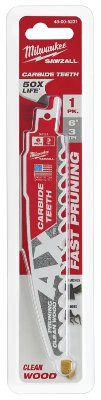 Milwaukee AX Sawzall 6 In. Carbide Pruning & Clean Wood Reciprocating Saw Blade 3 TPI 1 Pk