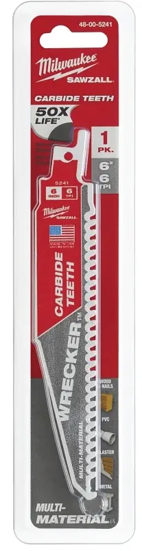 Wrecker 6 In. 6 Tpi Multi-material Reciprocating Saw Blade 48-00-5241