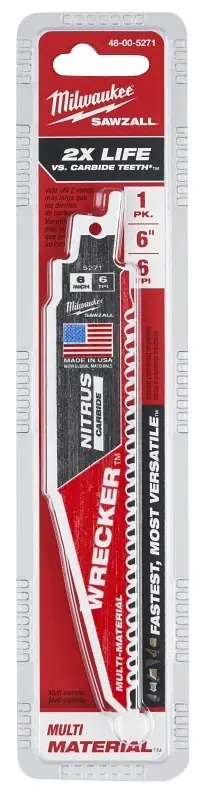Milwaukee Wrecker 6 In. Nitrus Carbide Reciprocating Saw Blade 6 TPI 1 Pk