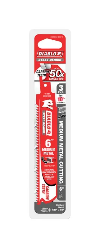 Diablo Steel Demon 6 In. Carbide Tipped Medium Metal Reciprocating Saw Blade 10 TPI 3 Pk