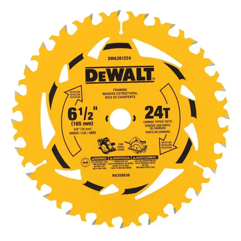Dewalt 6-1/2 Inch Tungsten Carbide Circular Saw Blade 24 Teeth