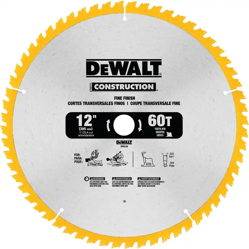 DeWalt 12 In. D X 1 In. Carbide Tipped Finishing Saw Blade 60 Teeth 1 Pk