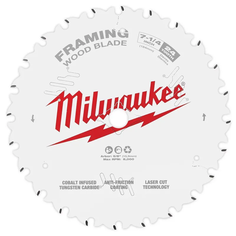 Milwaukee 7-1/4 In. D X 5/8 In. Framing Tungsten Carbide Circular Saw Blade 24 Teeth 1 Pc