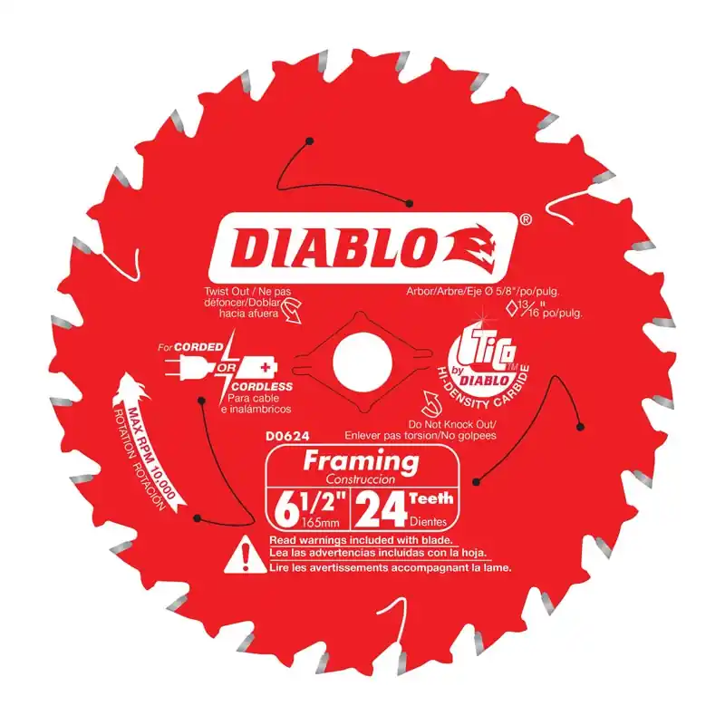 Diablo Tracking Point 6-1/2 In. D X 5/8 In. TiCo Hi-Density Carbide Framing Blade 24 Teeth 1 Pk