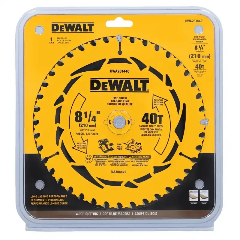 Dewalt 8-1/4 Inch Tungsten Carbide Tipped Circular Saw Blade 40 Teeth