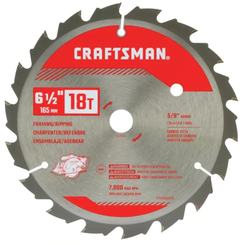 CRAFTSMAN 6-1/2 In. D X 5/8 In. Thin Kerf Carbide Circular Saw Blade 18 Teeth 1 Pk