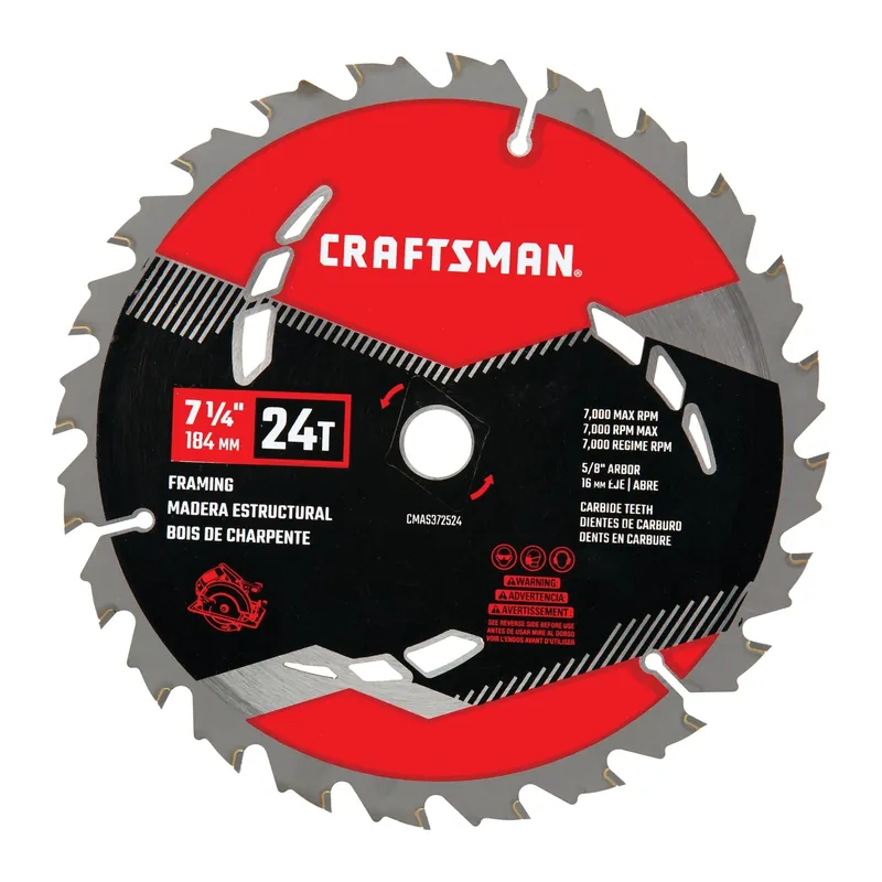 CRAFTSMAN 7-1/4 In. D X 5/8 In. High Performance Carbide Circular Saw Blade 24 Teeth 1 Pk