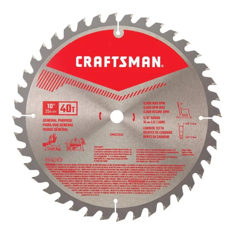 CRAFTSMAN 10 In. D X 5/8 In. Carbide Circular Saw Blade 40 Teeth 1 Pk