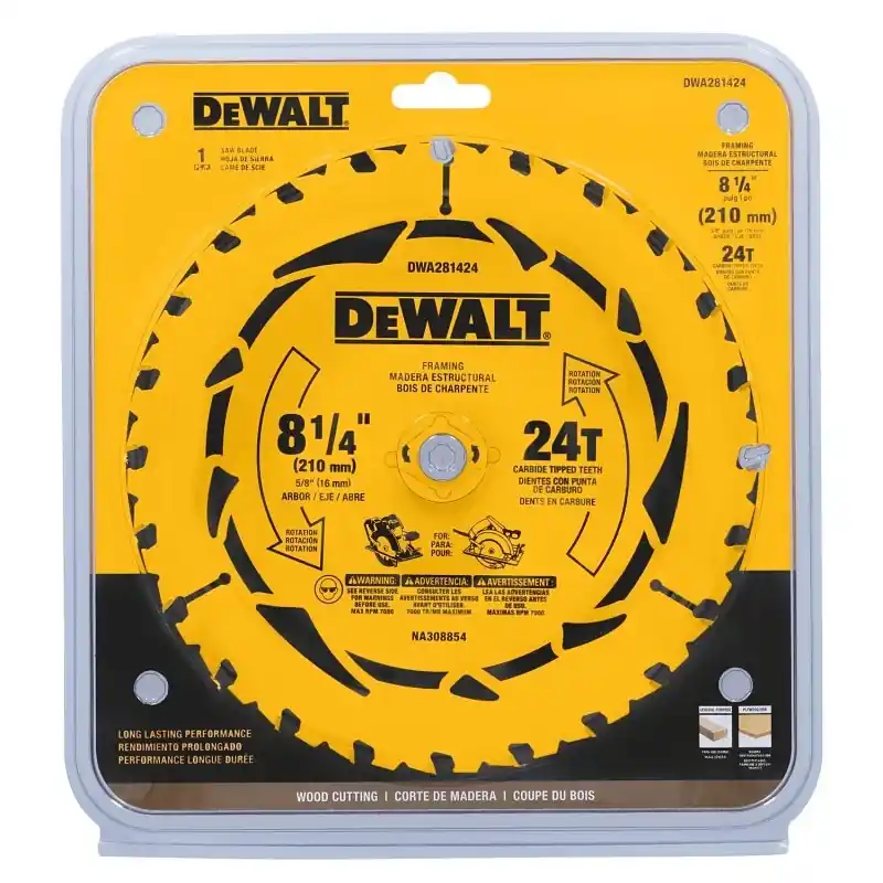 Dewalt 8-1/4 Inch Tungsten Carbide Circular Saw Blade 24 Teeth