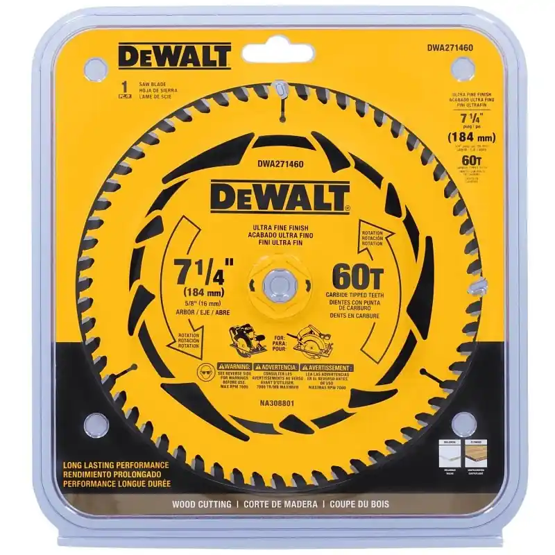 Dewalt 7-1/4 Inch Tungsten Carbide Circular Saw Blade 60 Teeth 5/8 Inch Arbor