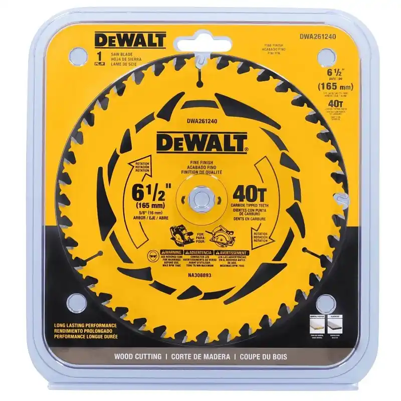 Dewalt 6-1/2 Inch Tungsten Carbide Tipped Circular Saw Blade 40 Teeth