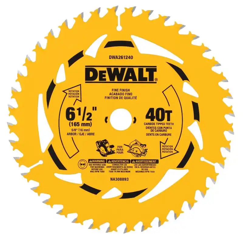 Dewalt 6-1/2 Inch Tungsten Carbide Circular Saw Blade 40 Teeth