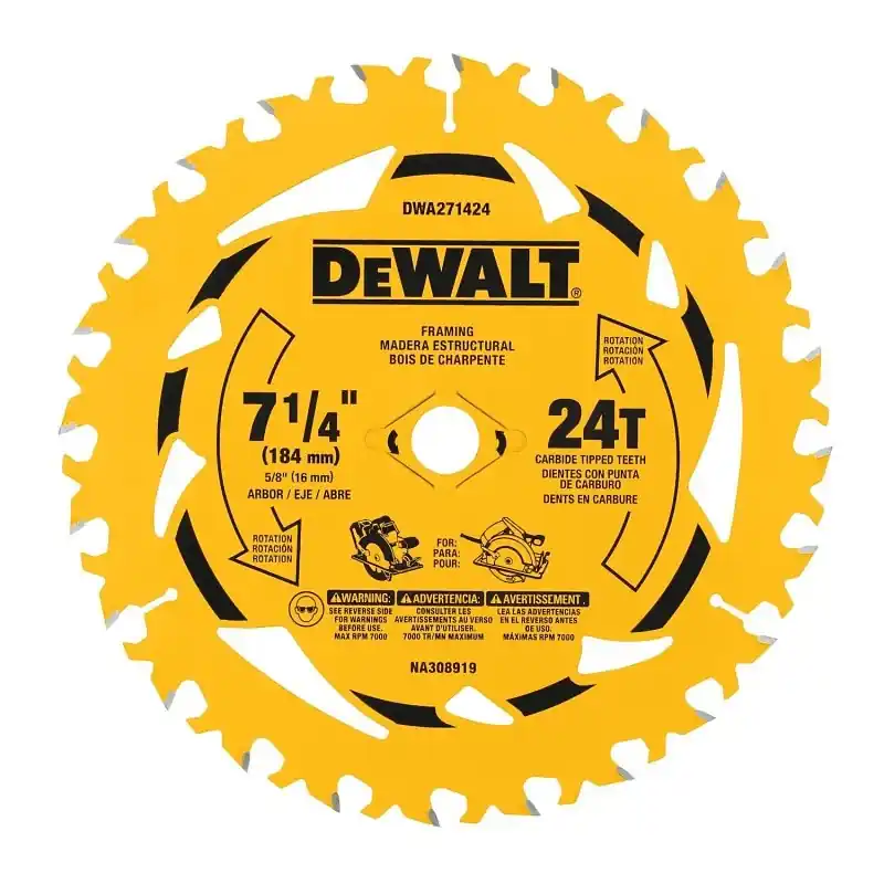 DeWalt 7-1/4 In. D X 5/8 In. Tungsten Carbide Tipped Circular Saw Blade 24 Teeth 1 Pk