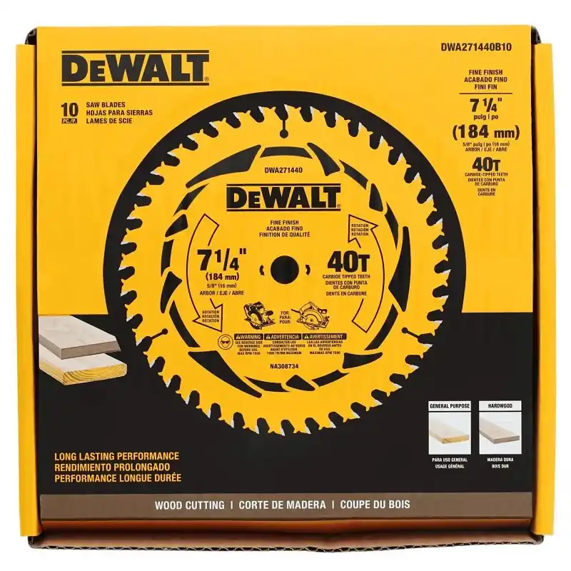 DeWalt 7-1/4 In. D X 5/8 In. Tungsten Carbide Tipped Circular Saw Blade 40 Teeth 10 Pk