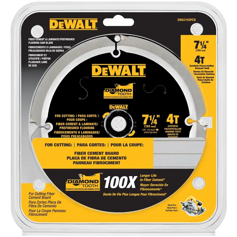 DeWalt 7-1/4 In. D X 5/8 In. Diamond Fiber Cement Blade 4 Teeth 1 Pk