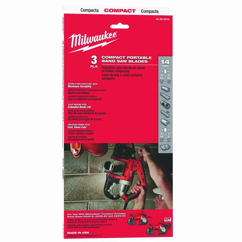 Milwaukee 35.4 In. L X 0.5 In. W Bi-Metal Compact Band Saw Blade 14 TPI Wavy Teeth 3 Pk