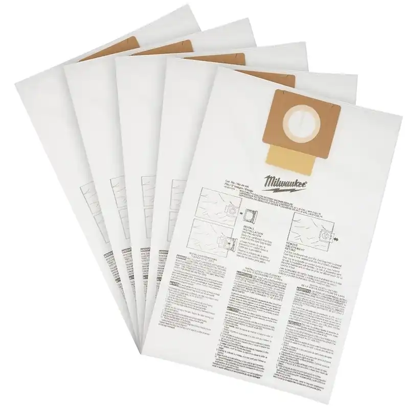 Milwaukee Wet/Dry Shop Vac Dust Collector Bags 6 Gal 5 Pc