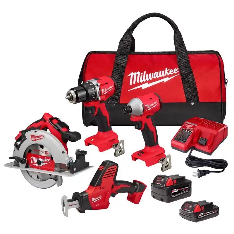 Milwaukee M18 Cordless Brushless 4 Tool Combo Kit With Batteries And Charger