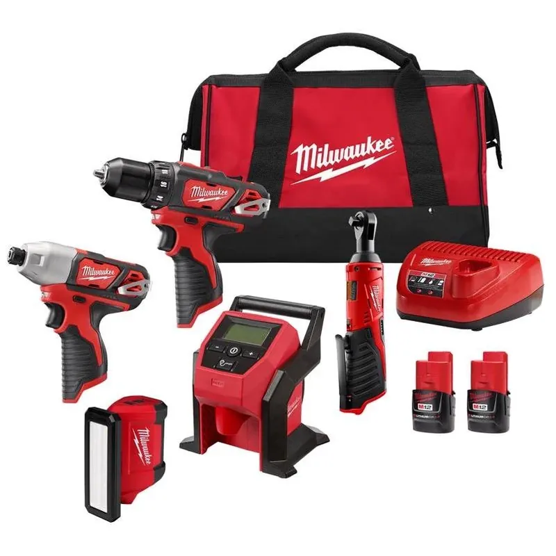 Milwaukee M12 5‑Piece Cordless Brushed Power Tool Kit – 2 Batteries & Charger Included