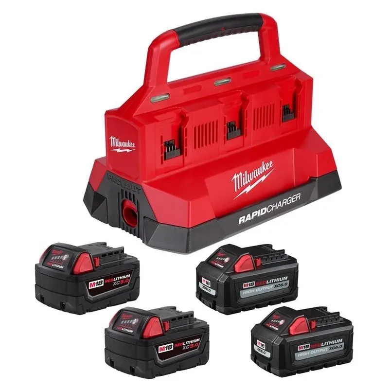 Milwaukee M18 PACKOUT Rapid Charger With Dual 6.0Ah & 5.0Ah Lithium‑Ion Batteries