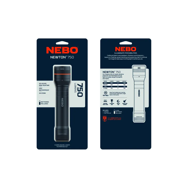 Newton 750 Lumen Waterproof Flashlight, Zoom, Batteries Included