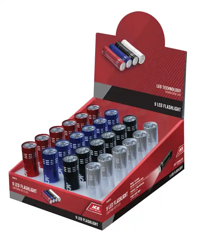 Assorted Led Flashlight - 9 Led, Aaa Battery, Multi-color