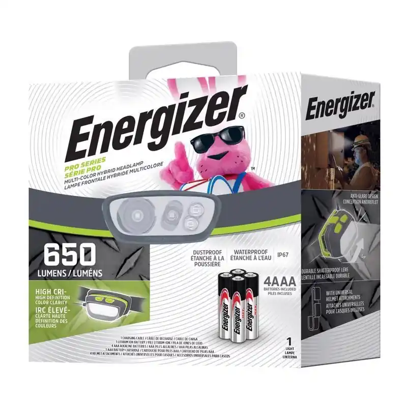 Energizer Pro Series 650 Lumens Gray/green Led Head Lamp With Aaa Batteries