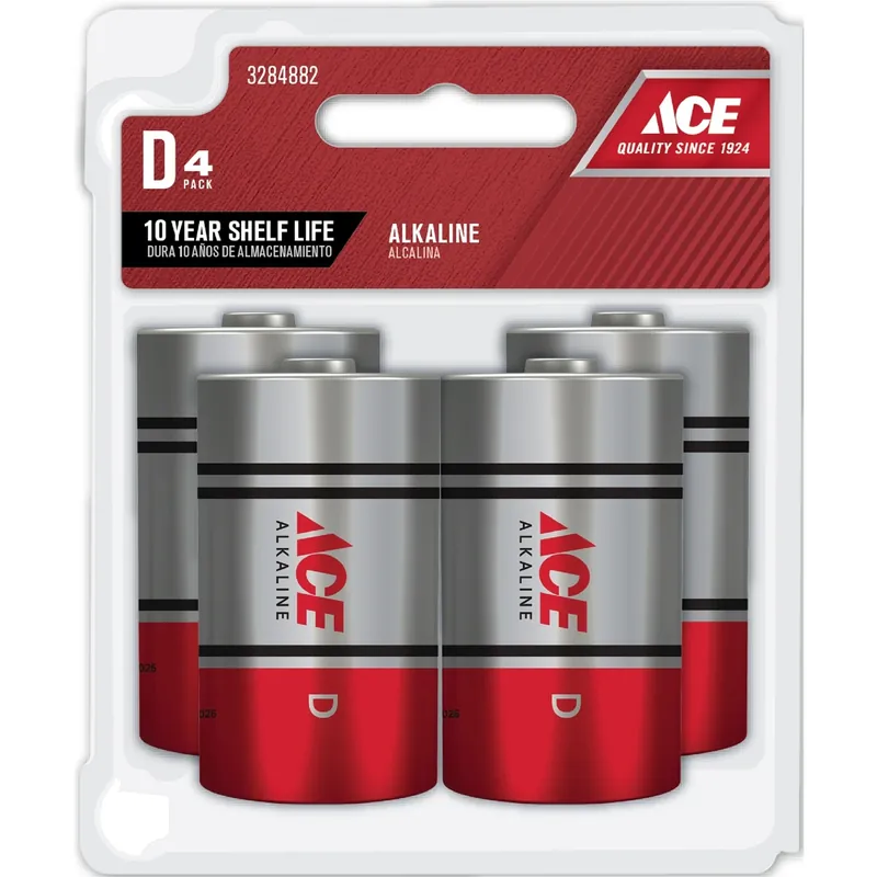 Ace D Alkaline Batteries 4 Pk Carded