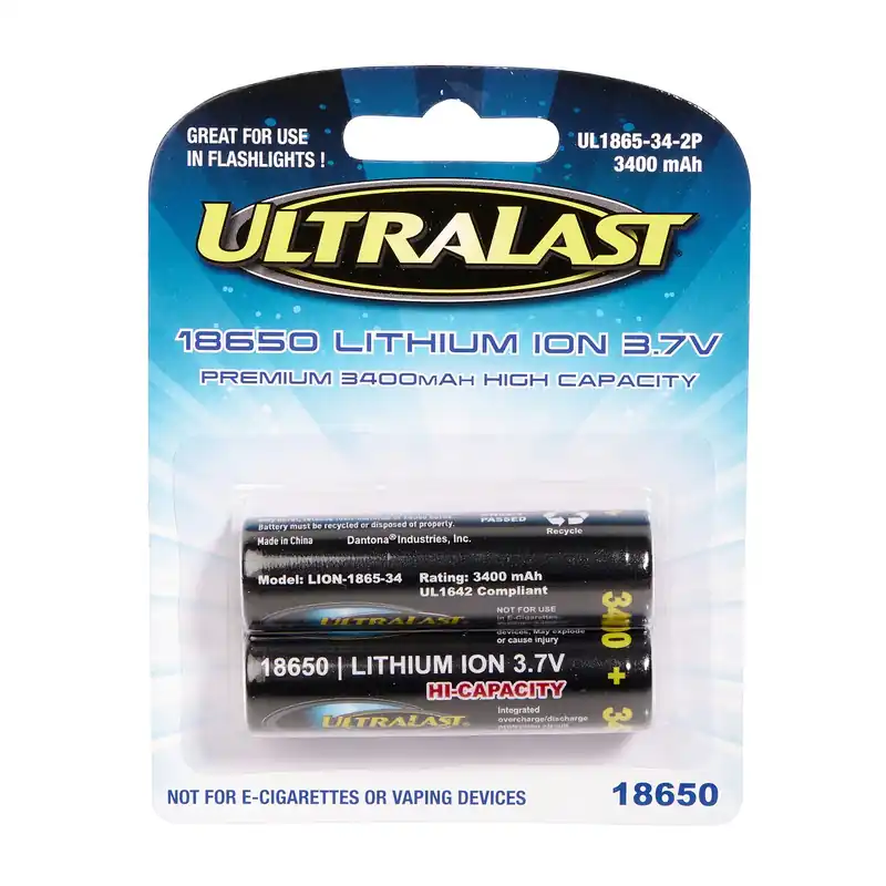UltraLast Lithium Ion 18650 3.7 V 3400 MAh Rechargeable Battery 2 Pk