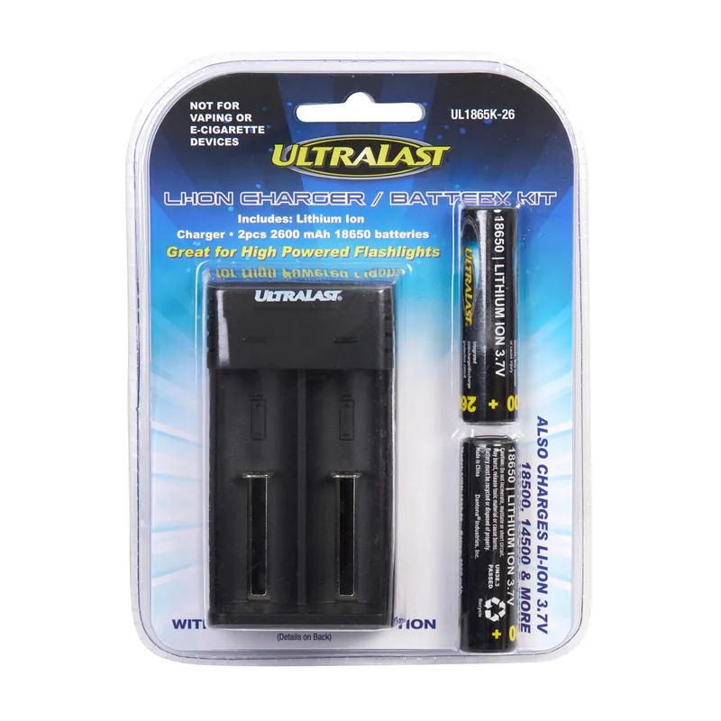 UltraLast Lithium Ion 18650 3.7 V 2600 MAh Rechargeable Batteries And Charger Set UL1865K-26 3 Pk