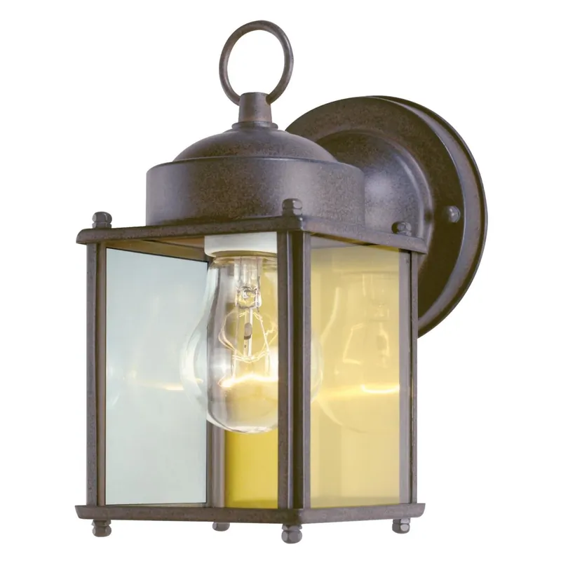 Wall Light Fixture, Outdoor, Sienna Brown & Clear Glass, 100-Watt