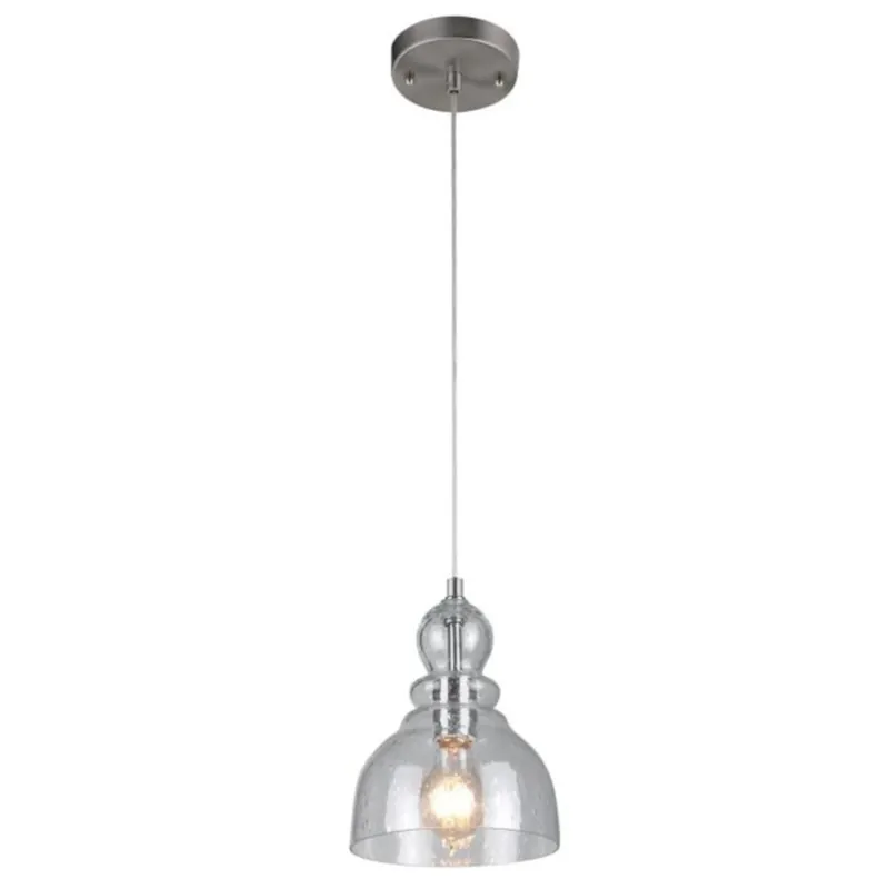 Mini Pendant Light, Brushed Nickel/Seeded Glass, 60-Watt