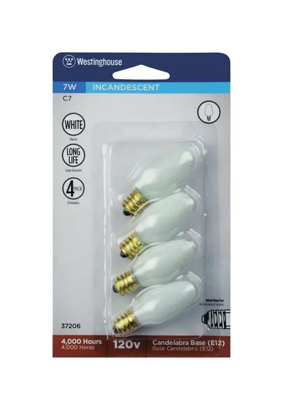Westinghouse 7 W C7 Specialty Incandescent Bulb E12 (Candelabra) White 4 Pk