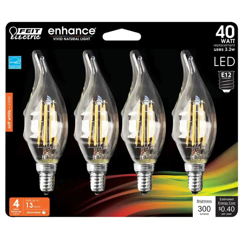 Feit Electric Acres Enhance CA10 E12 (Candelabra) Filament LED Bulb Soft White 40 Watt Equivalence 4